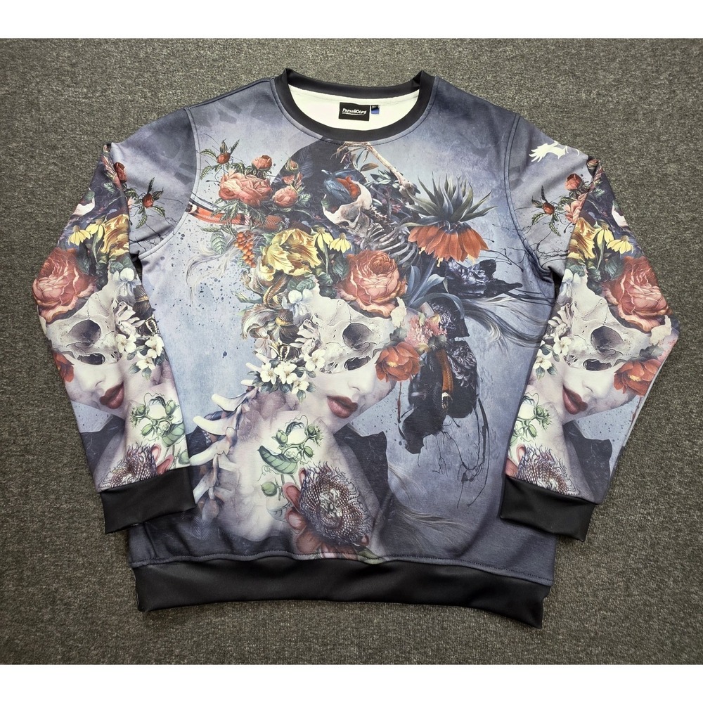Fresh Hoods Mens Flower Immortality Pullover Sweater 2XL Multicolor Skull Floral